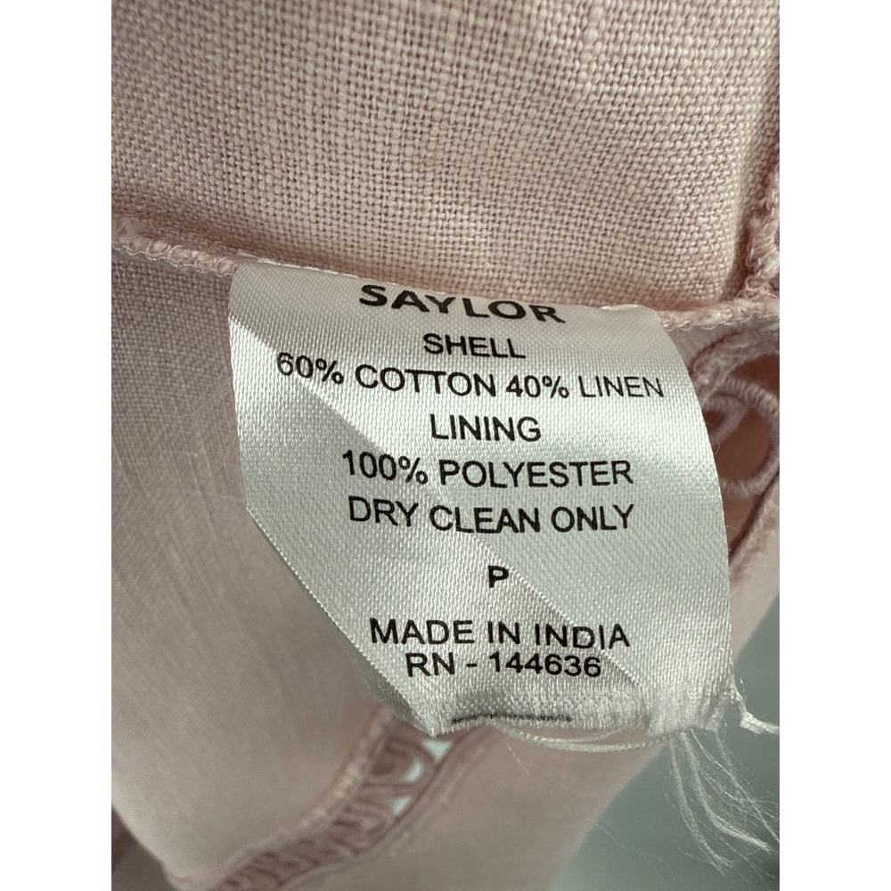 Saylor Dress Womens L Pink Midi Tiered Scalloped Crochet Trim Cotton Linen Blend - Picture 7 of 7